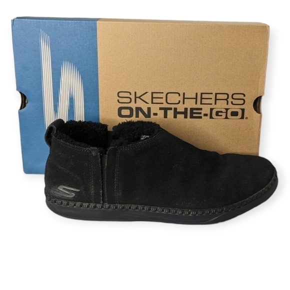 Skechers Go Vulc 2 Savvy Black Suede Faux Fur Slip On Booties Size 10 - Picture 1 of 12